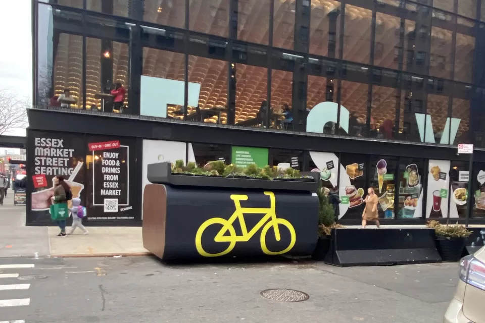 Oonee secure bike parking pod on New York City street